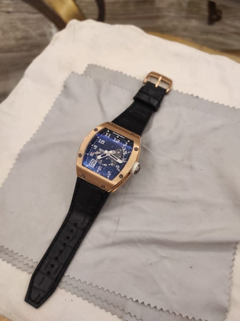 Black Croco Strap on Rhicard Mille watch by Gunny Straps