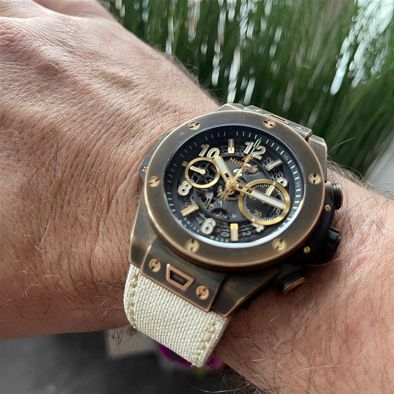 Canvas Sand Strap with Hook & Loop on Hublot Bavaria Bronze by Gunny Straps