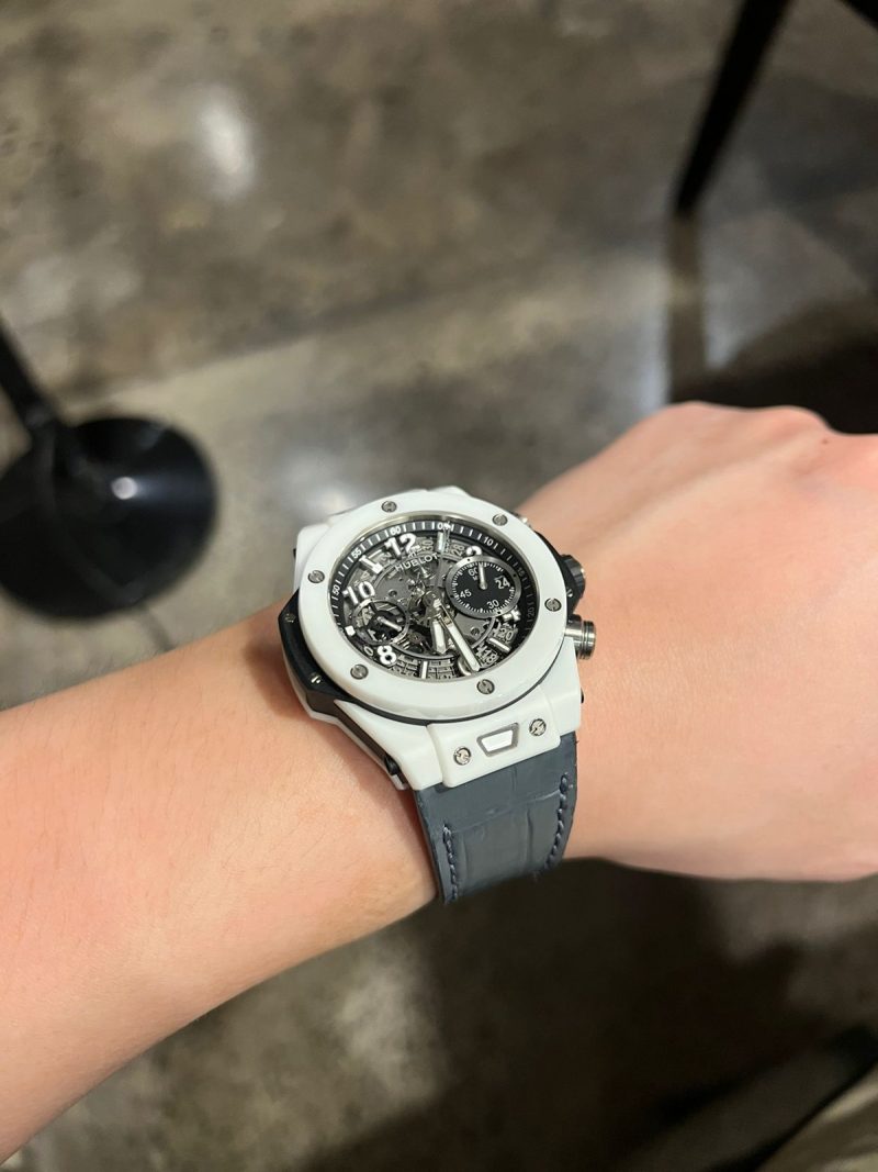 Dark rey Croco Strap on Hublot Unico 42 (enrico) by Gunny Straps