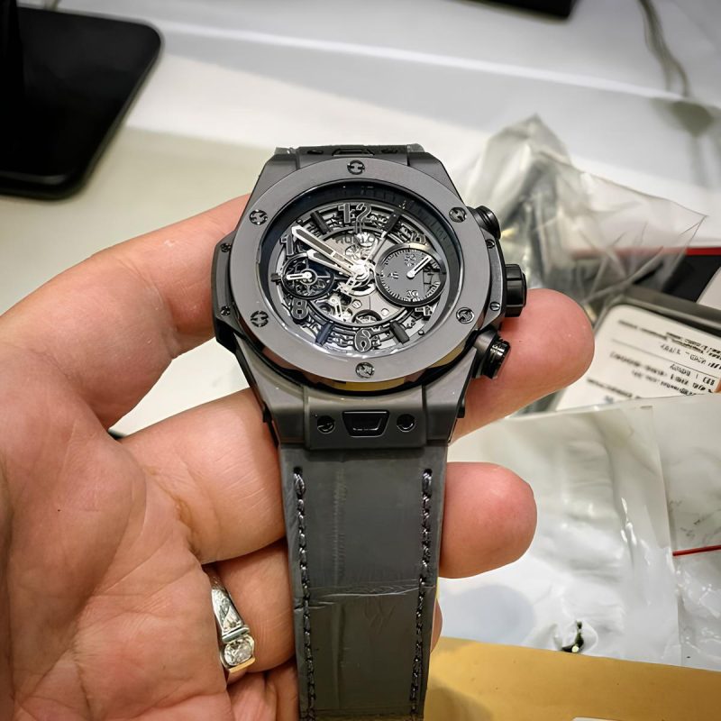 Dark Grey Croco Strap on Hublot Big Bang Unico 45 by Gunny Straps