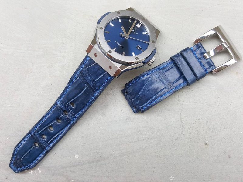 Royal Blue Croco Strap on Hublot Classic Fusion by Gunny Straps