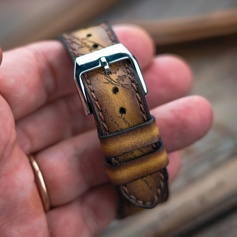 Brown Patina Scritto Leather Strap on Patek Philippe Aquanaut by Gunny Straps