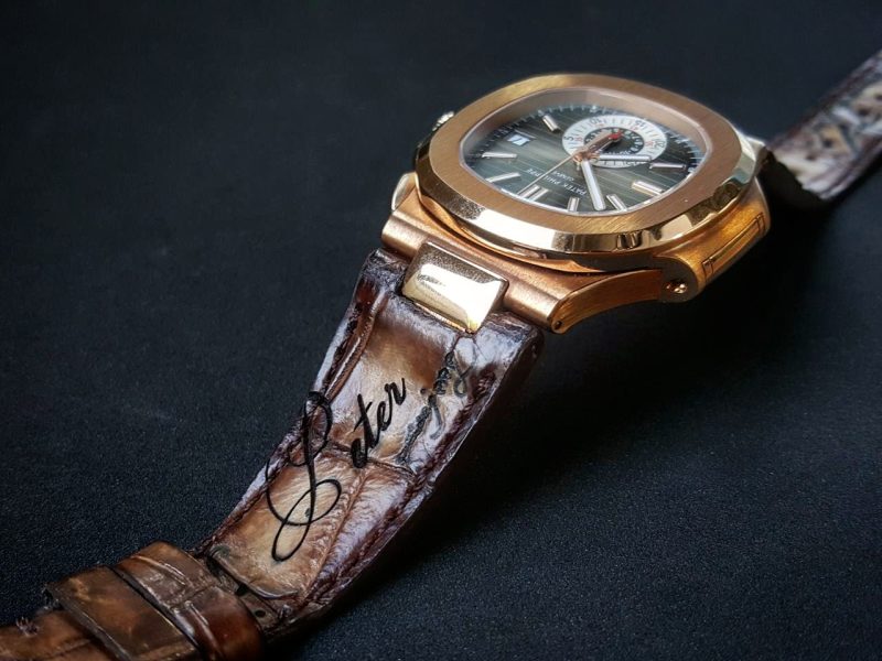 Beaver Croco with Scritto Strap on Patek Philippe Nautilus by Gunny Straps