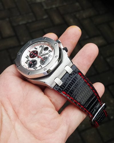 AP black lizzard red stitch 01 - Gunny Straps Official