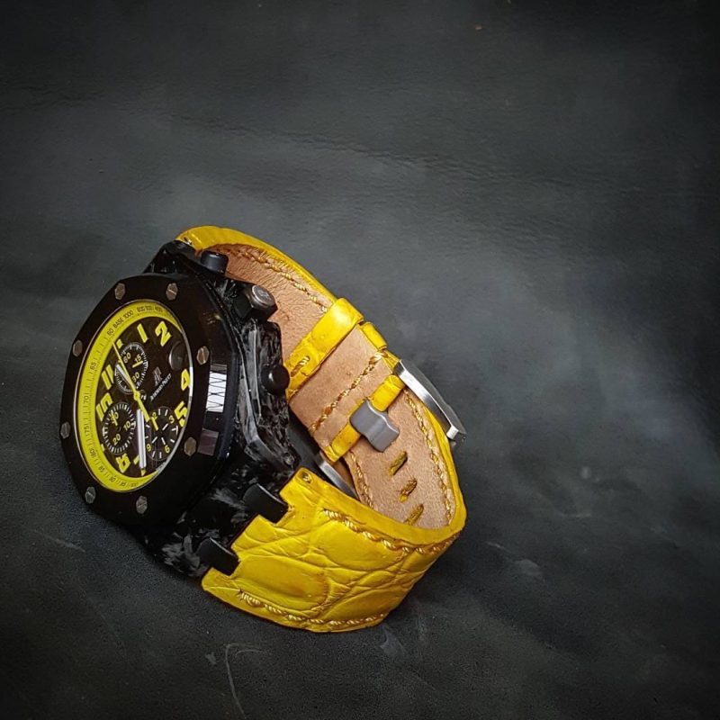 Yellow Croco Strap on Audemars Piguet Royal Oak Offshore Chronograph Bumblebee by Gunny Straps