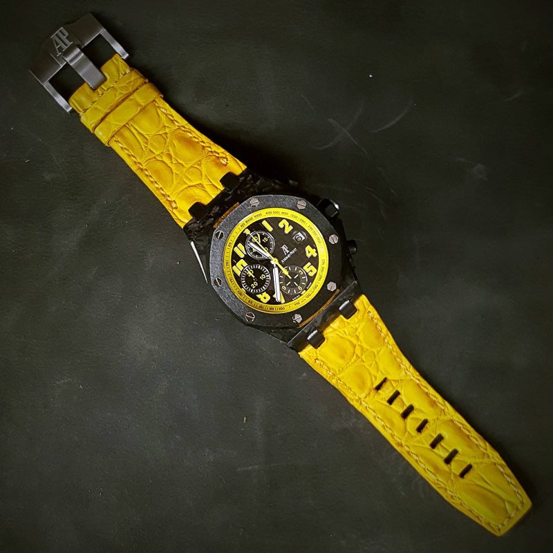 Yellow Croco Strap on Audemars Piguet Royal Oak Offshore Chronograph Bumblebee by Gunny Straps