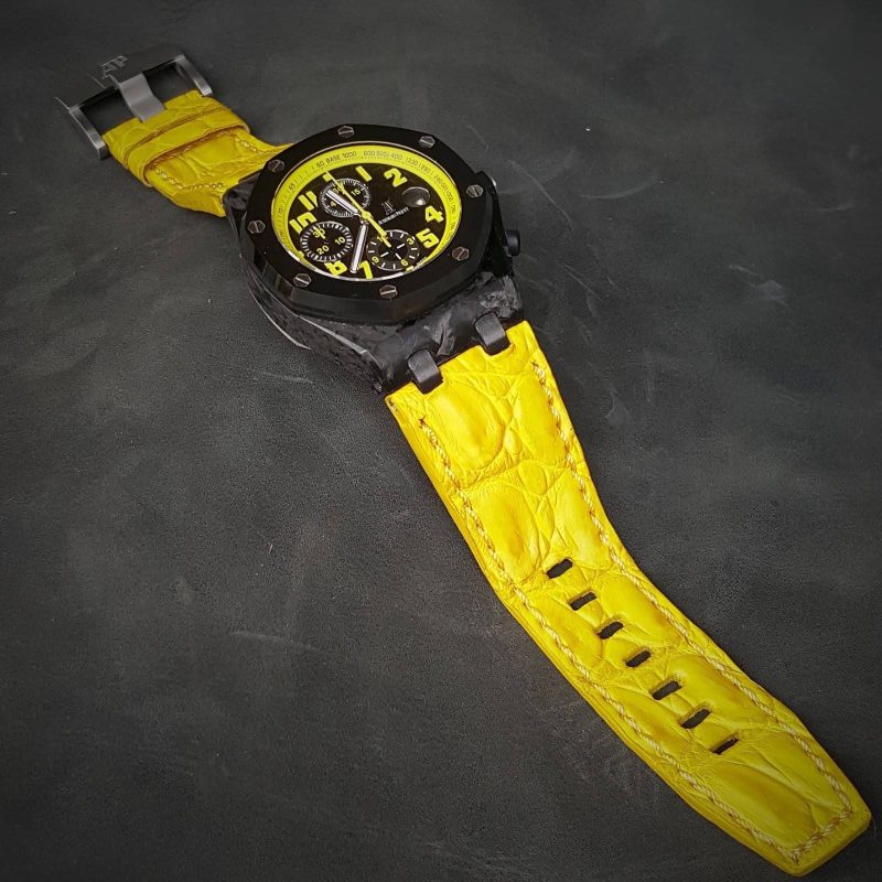 Yellow Croco Strap on Audemars Piguet Royal Oak Offshore Chronograph Bumblebee by Gunny Straps