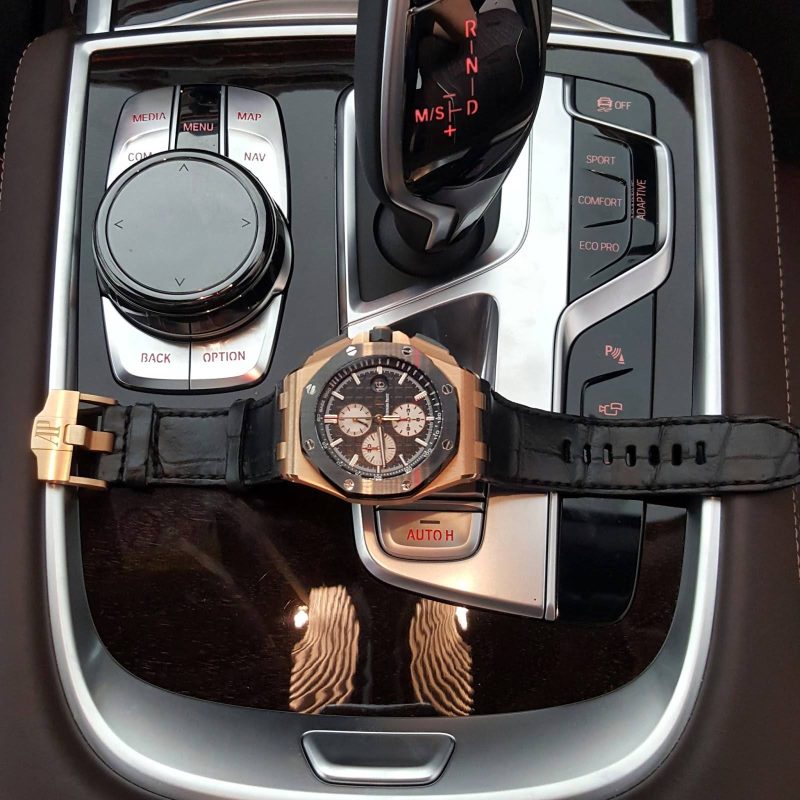 Black Croco Strap on Audemars Piguet Royal Oak Offshore Rosegold 44mm by Gunny Straps