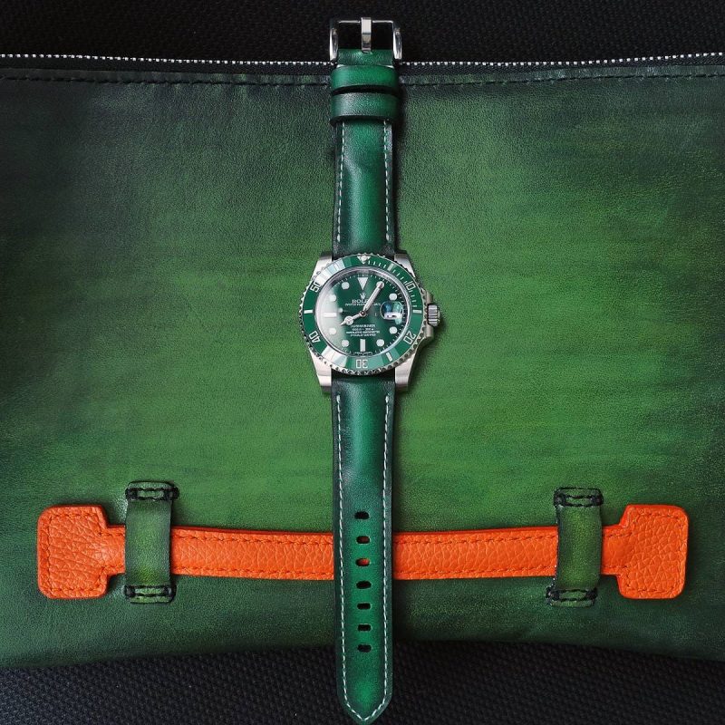 Deep Green Leather Strap for Rolex Hulk By Gunny Straps