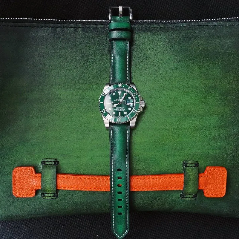 Deep Green Leather Strap for Rolex Hulk By Gunny Straps