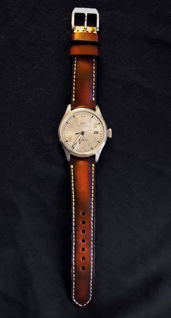 Artdeco1 vintage classy reddish brown leather strap by gunny straps shown on jaeger le coultre JLC and also for other wristwatch like rolex omega tag heuer patek philipe iwc breitling watch bands