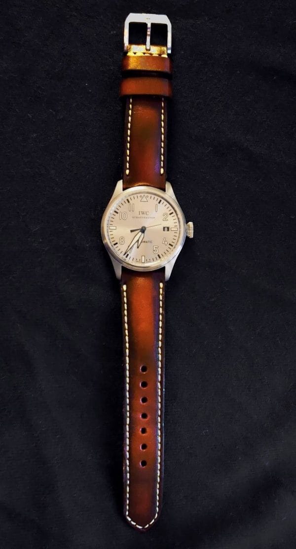 Artdeco1 vintage classy reddish brown leather strap by gunny straps shown on jaeger le coultre JLC and also for other wristwatch like rolex omega tag heuer patek philipe iwc breitling watch bands