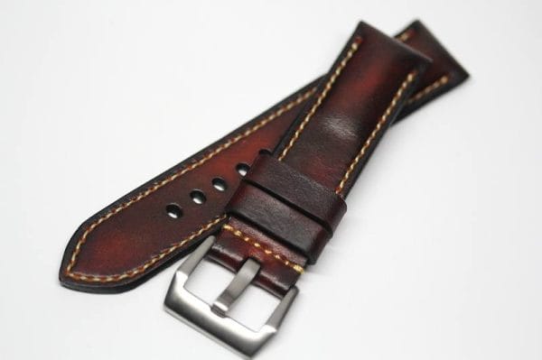 Artdeco1 vintage classy reddish brown leather strap by gunny straps shown on jaeger le coultre JLC and also for other wristwatch like rolex omega tag heuer patek philipe iwc breitling watch bands