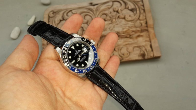 Black Croco Strap on Rolex GMT Master II Batman by Gunny Straps