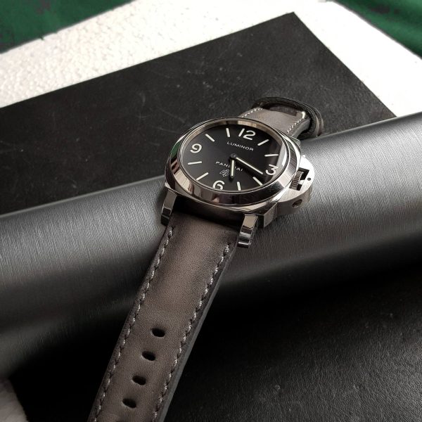 Deep Grey vintage leather from Gunny Straps shown on Panerai strap paneristi handmade leather watchband pam000 fiddy pam372 classic sporty model.