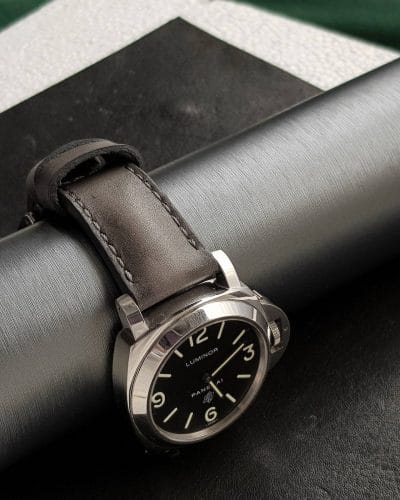 Deep Grey vintage leather from Gunny Straps shown on Panerai strap paneristi handmade leather watchband pam000 fiddy pam372 classic sporty model.