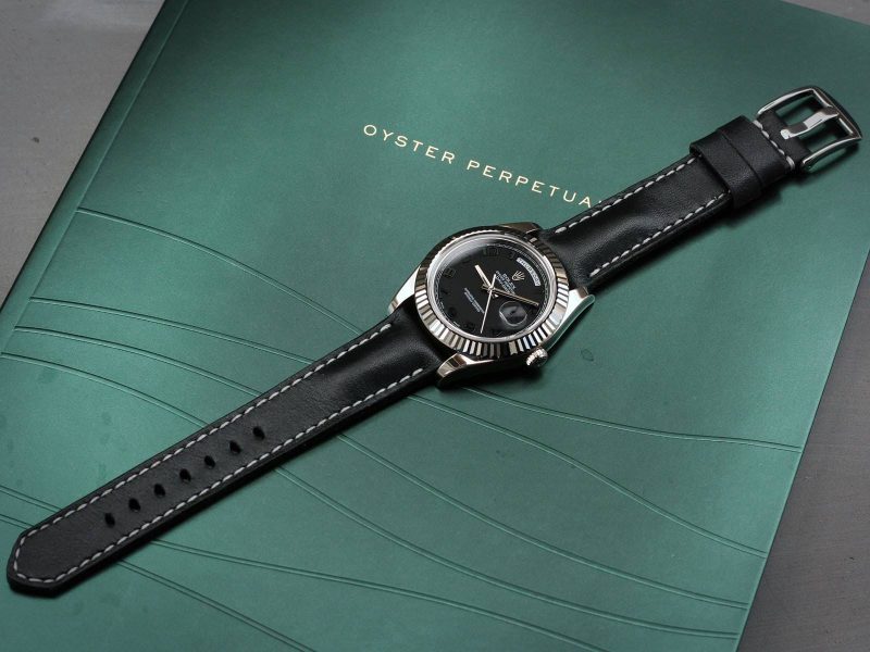 Black Padded Strap on Rolex Day Date II by Gunny Straps
