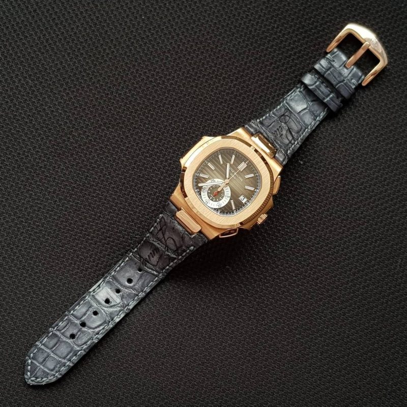 Grey Croco Strap with Scritto on Patek Nautilus by Gunny Straps