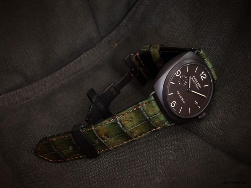 Moss Croco Strap on Panerai Radiomir Black Seal by Gunny Straps