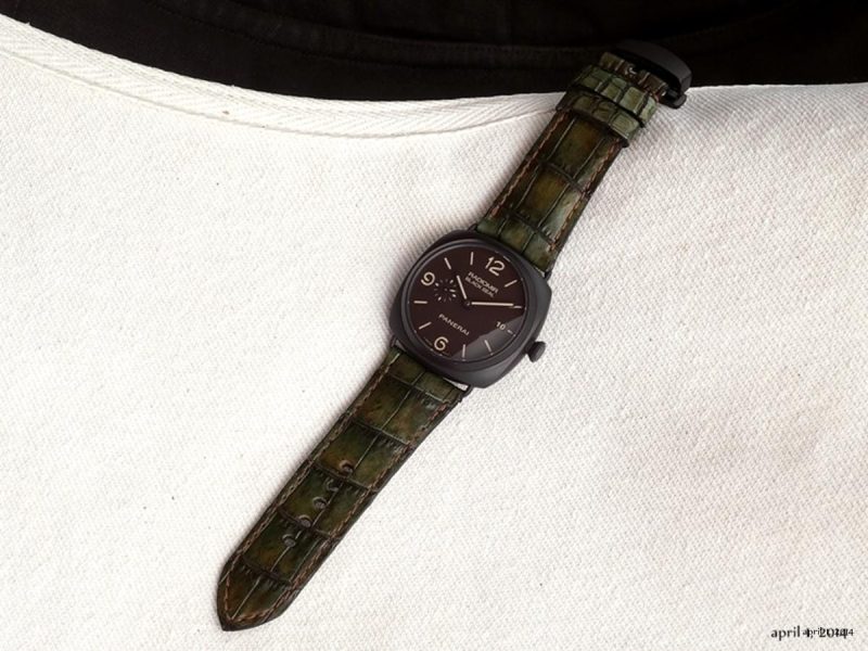 Moss Croco Strap on Panerai Radiomir Black Seal by Gunny Straps