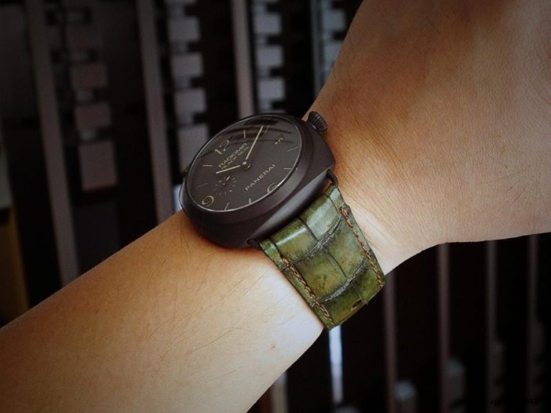 Moss Croco Strap on Panerai Radiomir Black Seal by Gunny Straps