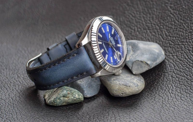 Deep Blue Leather Strap For Rolex by Gunny Straps