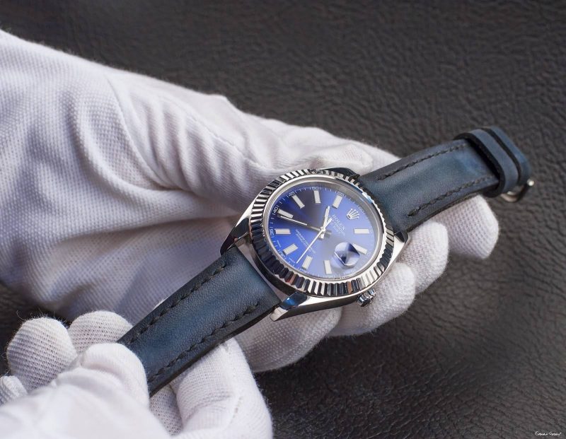 Deep Blue Leather Strap For Rolex by Gunny Straps