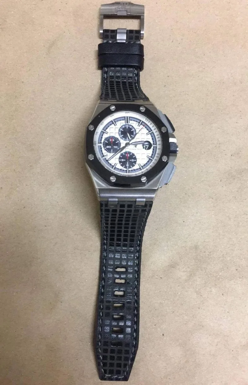 Black Chessboard Leather Strap For Audemars Piguet Royal Oak Offshore Chronograph by Gunny Straps