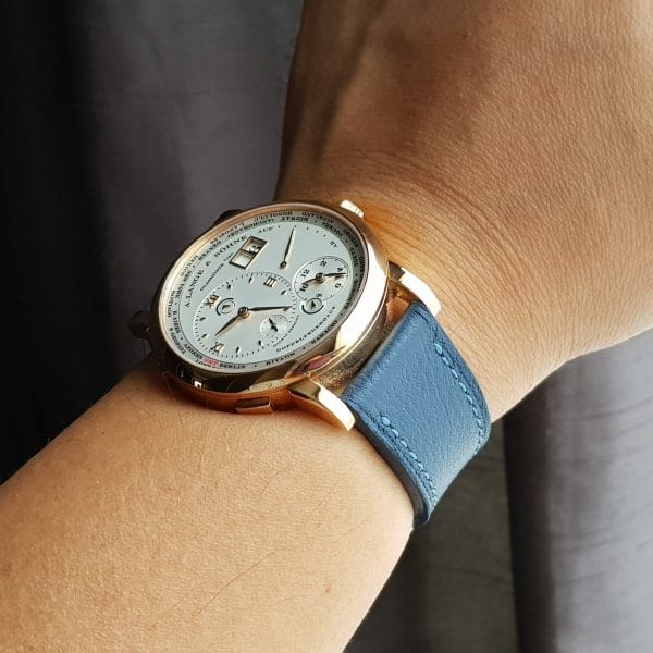 Pebble Airforce Blue elegant classic leather watch strap by gunny straps for dressy wristwatch looks rolex patek philippe lange soehne omega and any other vintage and modern watches