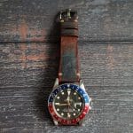 Gurney 2nd serie - Gurney 2 blue red minimalist strap shown on rolex pepsi gmt master vintage style by gunny straps official handmade leather strap