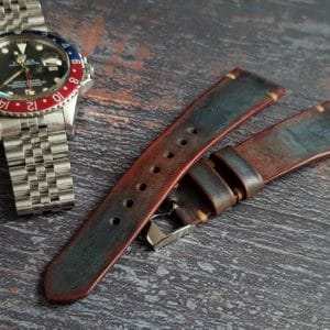 Gurney 2nd serie - Gurney 2 blue red minimalist strap shown on rolex pepsi gmt master vintage style by gunny straps official handmade leather strap