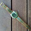 Gurney 3rd serie - Gurney 3 green orange minimalist strap shown on rolex hulk kermit submariner vintage style by gunny straps official handmade leather strap
