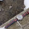King Cross 1 perfect leather strap by Gunny Straps official online store in vintage blue and red color shown on Luminor Panerai Submersible patek hublot audemars rolex omega tudor iwc jlc