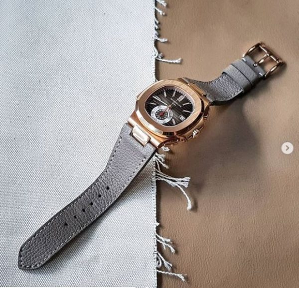 Pebble stone grey - Pebble grey with elegant textured gray strap by gunny straps official online store shown on patek philippe nautilus 5980 aquanaut (virgil abloh use patek watch)