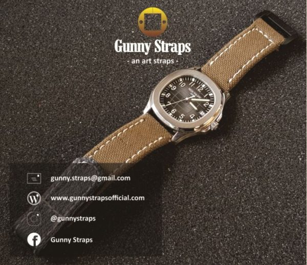 canvas khaki color with velcro closure strap for patek philippe aquanaut and ony other watch brands like panerai rolex audemars hublot from gunny straps official online store