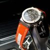 Clementine Canvas by gunny straps an orange canvas with white leather accent on this very sporty strap shown on hublot classic fusion wristwatch