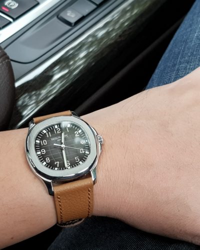 special and perfect waterproof handmade leather strap called aquanuts serie created by gunny straps official online store tested on beer with patek philippe nautilus 5167 aquanaut 5167a-001