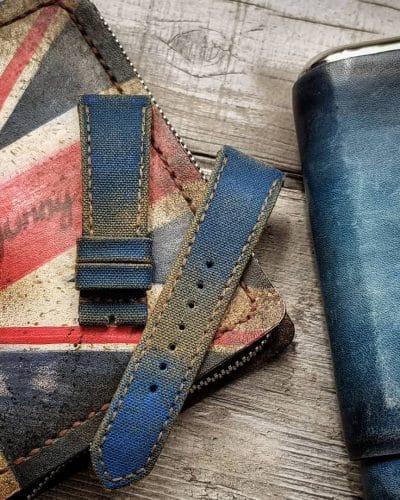 canvas two tone blue beige gunny straps for tudor and panerai strap with vintage style, the handmade watchstrap
