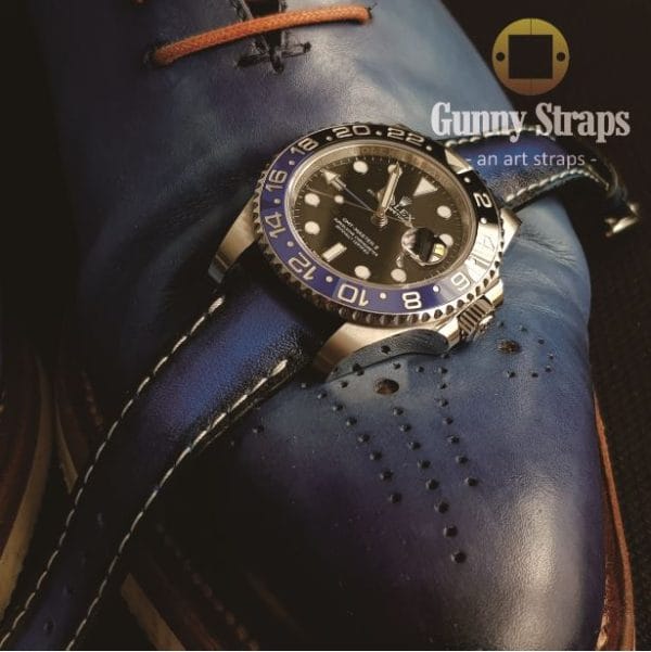 deep blnr2 blue leather strap for rolex gmt master batman pepsi and any other watch brands like omega tudor seiko from gunny straps online store