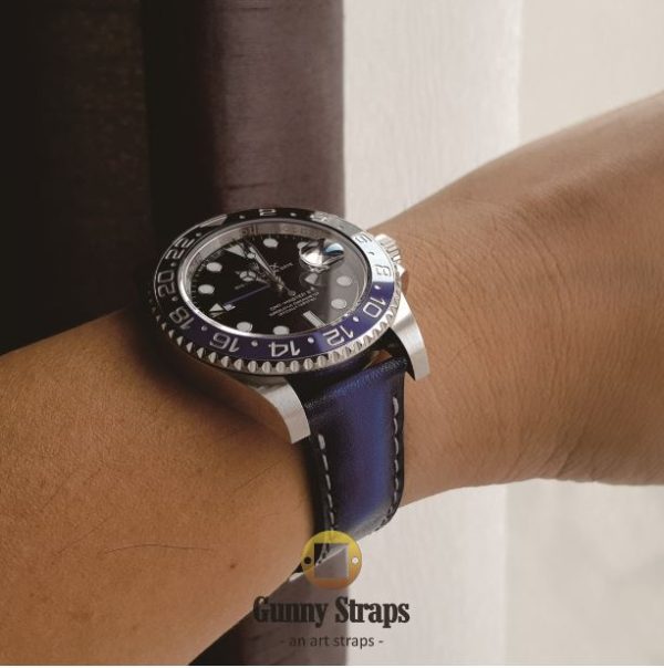 deep blnr2 blue leather strap for rolex gmt master batman pepsi and any other watch brands like omega tudor seiko from gunny straps online store