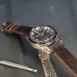 leather strap with minimalist and style and mysterious vintage brown color that created by gunny straps official online store called gurney 4 series shown on omega seamaster speedmaster railmaster rolex