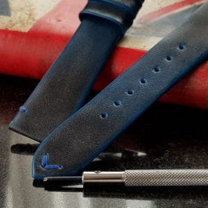 minimalist leather strap called gurney 5 on rolex batman pepsi with mysterious vintage blue style created by guny straps official online store