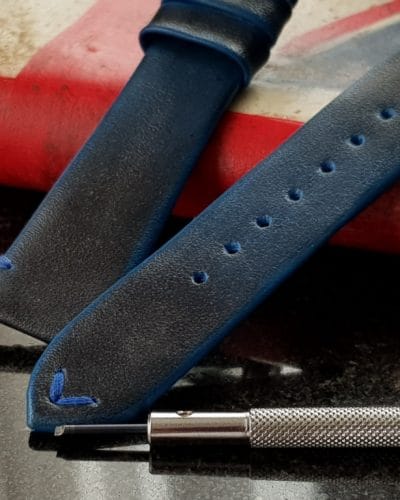 minimalist leather strap called gurney 5 on rolex batman pepsi with mysterious vintage blue style created by guny straps official online store