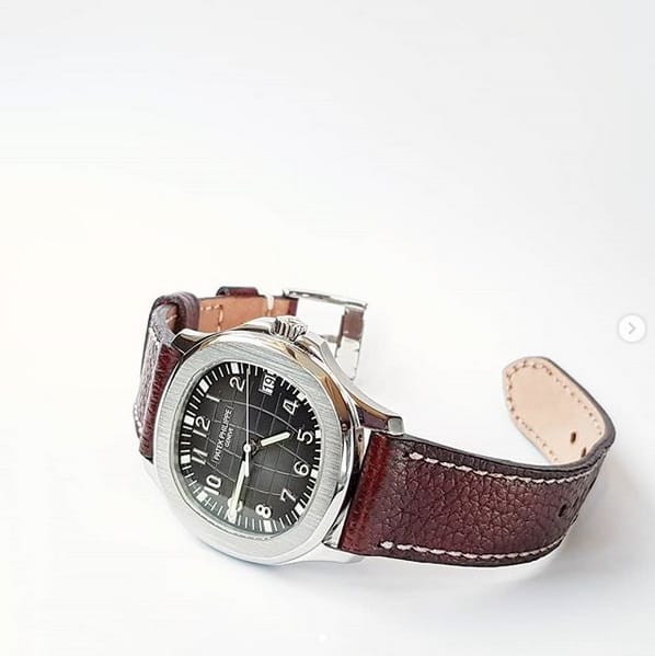 JKW leather dressy watch strap for patek philippe aquanaut and any other watch brands with thin leather burgundy color gunny straps