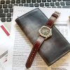JKW leather dressy watch strap for patek philippe aquanaut and any other watch brands with thin leather burgundy color gunny straps