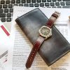 JKW leather dressy watch strap for patek philippe aquanaut and any other watch brands with thin leather burgundy color gunny straps