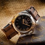 special and perfect panerai leather strap created by gunny straps called king cross 2 shown on pam372 luxury watch with vintage brown style