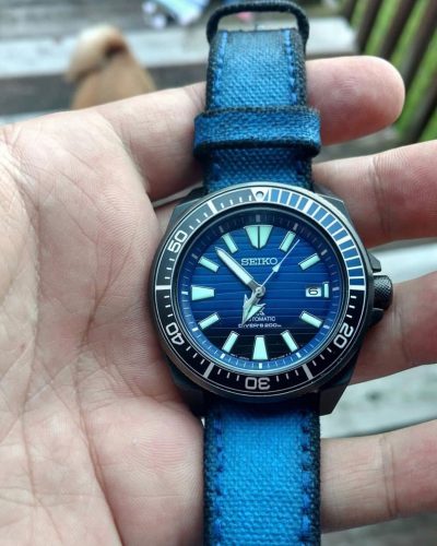 canvas 2 tone blue black on watchjawns seiko watch 1 by gunny straps official online store
