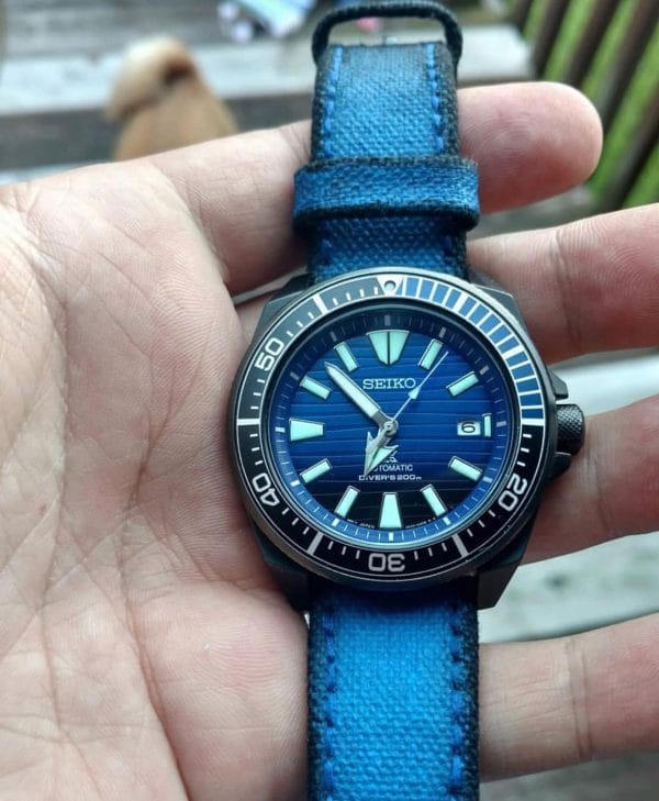 canvas 2 tone blue black on watchjawns seiko watch 1 by gunny straps official online store