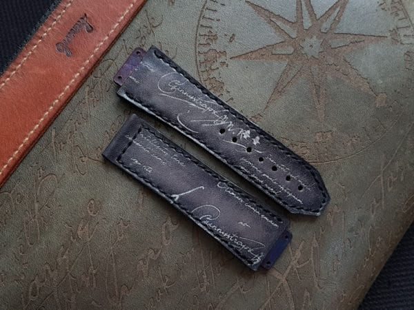 deep black silver scritto hublot leather gunny straps